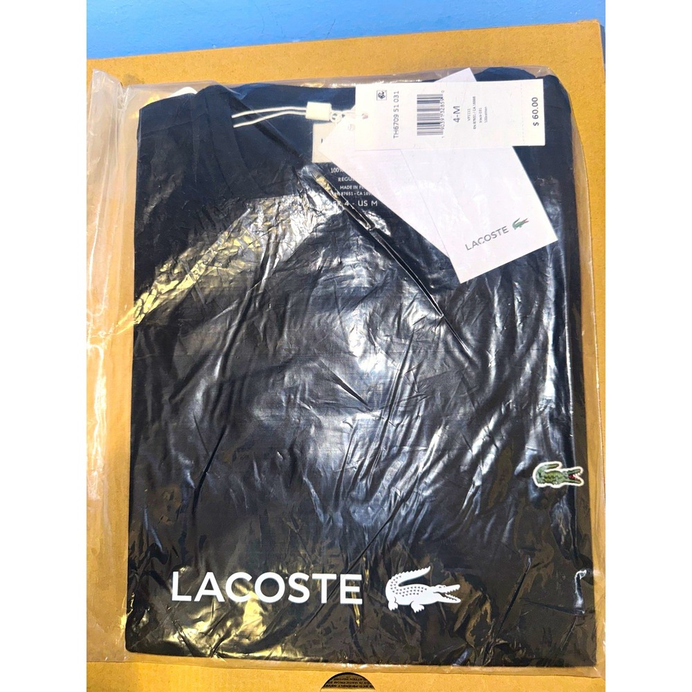 Lacoste Mens M Black Solid Cotton Knit Polo Shirt Crocodile Logo Golf TH6709